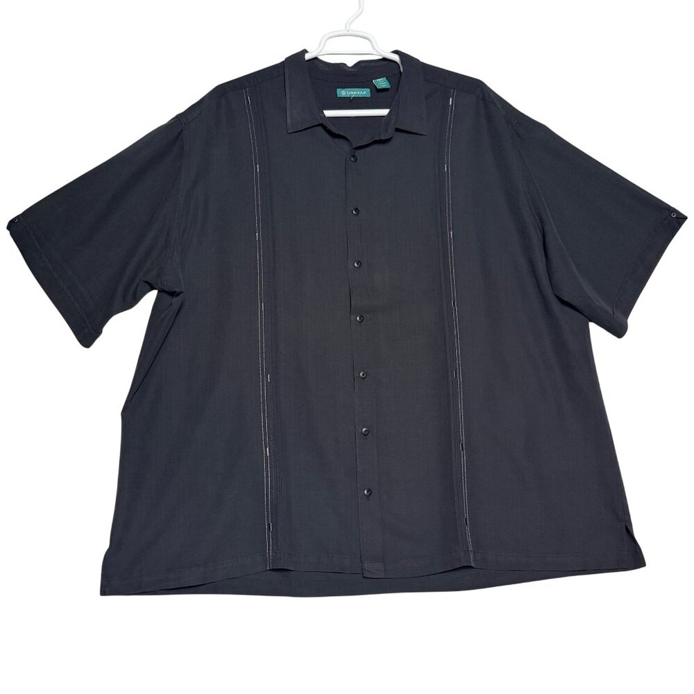Cuban Guayabera Shirt Mens 4XLT Black Viscose Polyester Button Front Casual